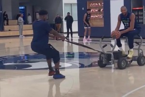 笑死！爱德华兹练力量，把戈贝尔也一起拉走了